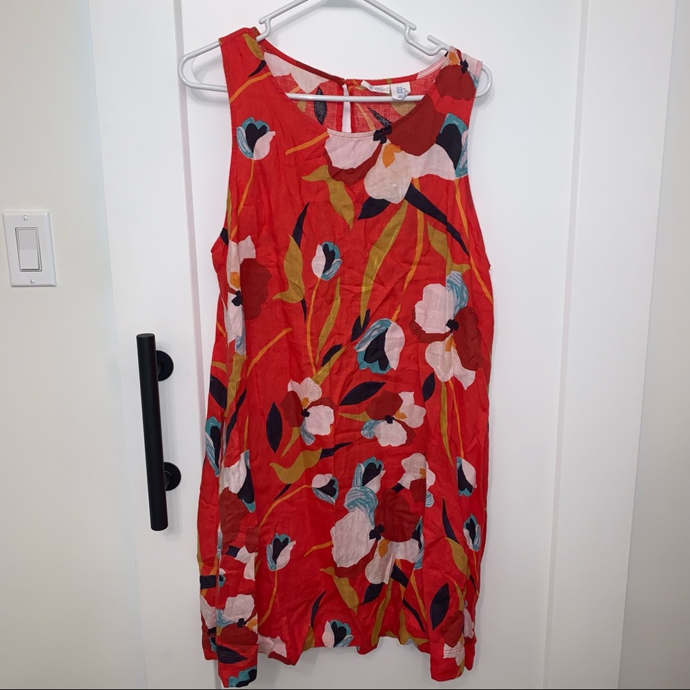 Sigrid Olsen Linen Red, Orange, Pink Shift Dress